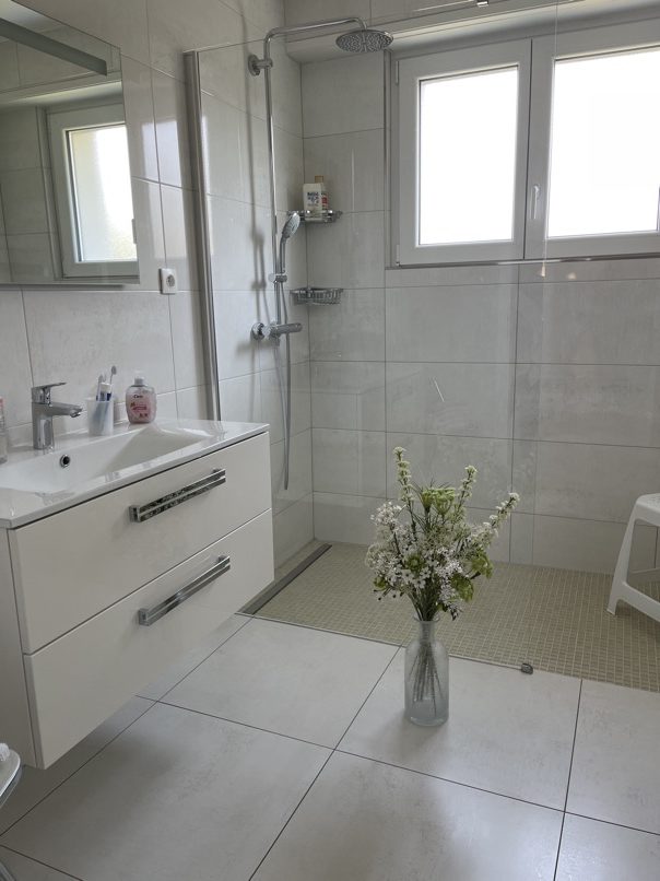 carrelage salle de bain douche clair blanc gris