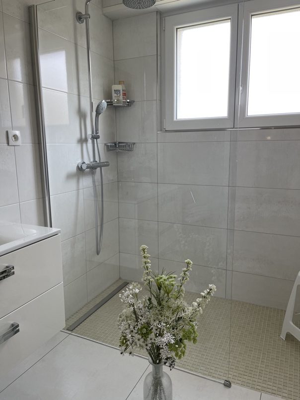 carrelage salle de bain douche clair blanc gris